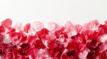 Fototapeta premium Red and pink rose petals elegantly arranged on a white background, symbolizing love, romance, and celebration