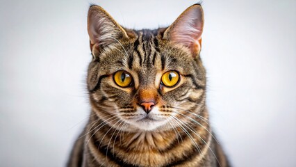 Obraz premium Adorable Tabby Cat Close-Up Portrait with Vivid Yellow Eyes - Tilt-Shift Photography