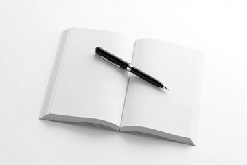 A Sleek Black Pen with Silver Accents Resting Diagonally on a Blank Notebook – Minimalist Composition with Soft Shadows, Glossy Finish, and a Professional Aesthetic