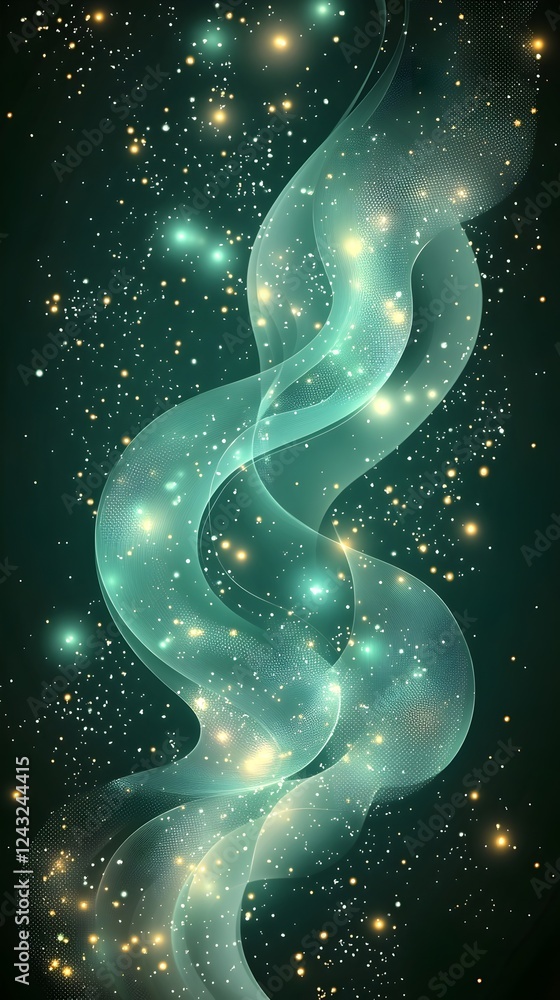 Aufkleber a mesmerizing abstract background featuring flowing translucent waves and sparkling stars in shades 