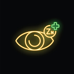 Glowing neon icon of an eye receiving zinc supplement, emphasizing the importance of zinc for maintaining good eyesight