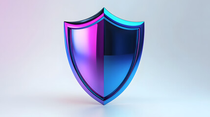 Shield depicting protection. shield 3d icon. Protection, defense and security concept symbol: blue and purple shield on isolated on white background