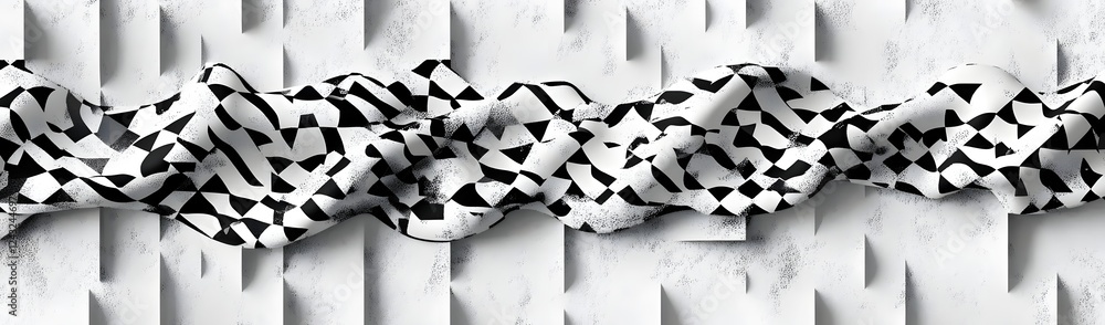 Poster abstract black and white textured wave pattern against a light background with geometric shapes