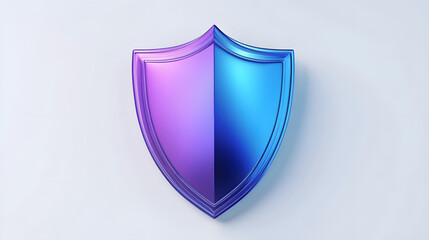 Shield depicting protection. shield 3d icon. Protection, defense and security concept symbol: blue and purple shield on isolated on white background