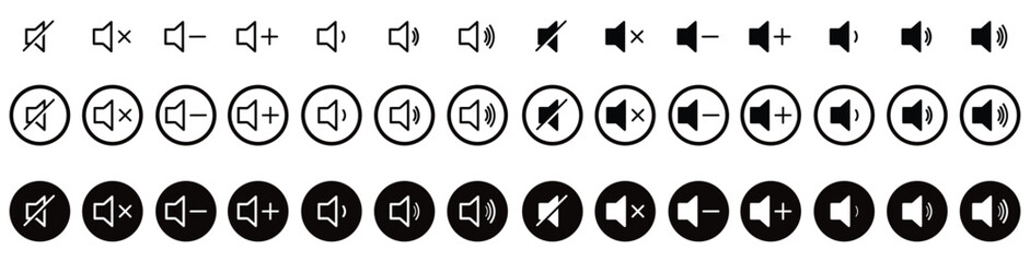 set of speaker volume icon vector symbol isolated on white.
