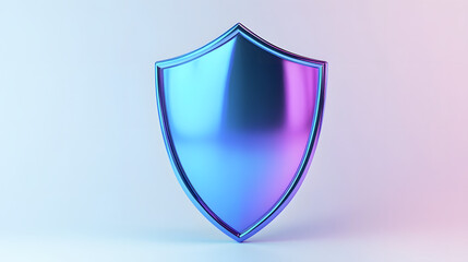 Shield depicting protection. shield 3d icon. Protection, defense and security concept symbol: blue and purple shield on isolated on white background