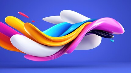 Abstract Colorful Liquid Shapes on Blue Background
