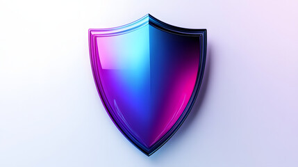 Shield depicting protection. shield 3d icon. Protection, defense and security concept symbol: blue and purple shield on isolated on white background