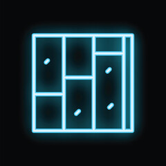Blue neon locker glowing on a black wall, symbolizing school storage and organization