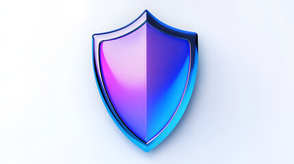 Shield depicting protection. shield 3d icon. Protection, defense and security concept symbol: blue and purple shield on isolated on white background