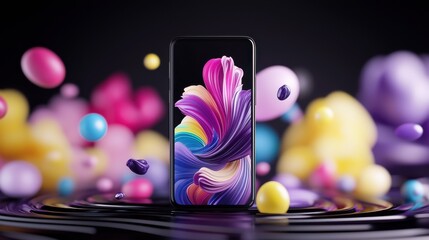 Abstract Colorful Smartphone Display with 3D Rendered Background