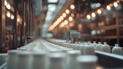 Automated bottling line in a modern factory with focus on product quality