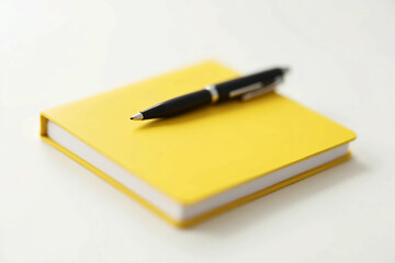 A Sleek Black Pen with Silver Accents Resting Diagonally on a Blank Notebook – Minimalist Composition with Soft Shadows, Glossy Finish, and a Professional Aesthetic