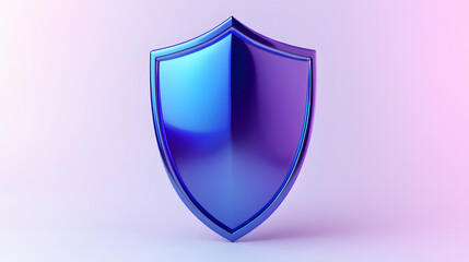 Shield depicting protection. shield 3d icon. Protection, defense and security concept symbol: blue and purple shield on isolated on white background