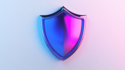 Shield depicting protection. shield 3d icon. Protection, defense and security concept symbol: blue and purple shield on isolated on white background