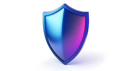 Shield depicting protection. shield 3d icon. Protection, defense and security concept symbol: blue and purple shield on isolated on white background