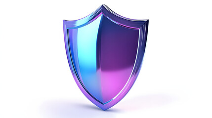 Shield depicting protection. shield 3d icon. Protection, defense and security concept symbol: blue and purple shield on isolated on white background