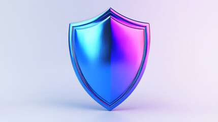 Shield depicting protection. shield 3d icon. Protection, defense and security concept symbol: blue and purple shield on isolated on white background