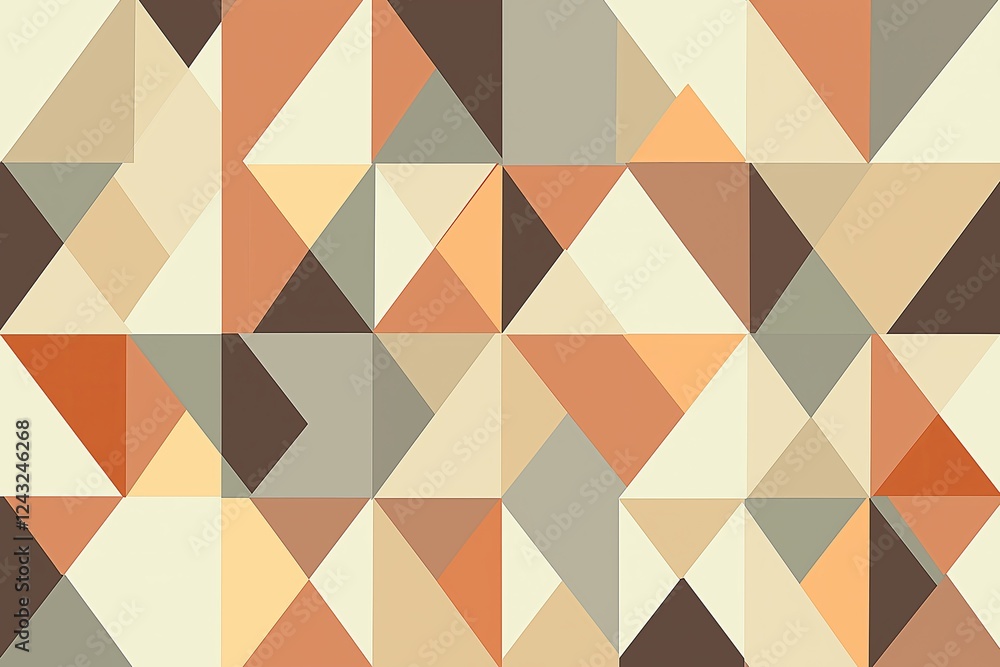 Poster A simple geometric pattern of interlocking triangles in soft earth tones