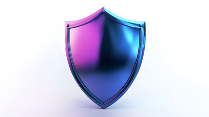 Shield depicting protection. shield 3d icon. Protection, defense and security concept symbol: blue and purple shield on isolated on white background