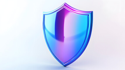 Shield depicting protection. shield 3d icon. Protection, defense and security concept symbol: blue and purple shield on isolated on white background