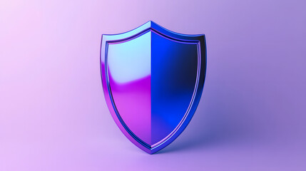 Shield depicting protection. shield 3d icon. Protection, defense and security concept symbol: blue and purple shield on isolated on white background