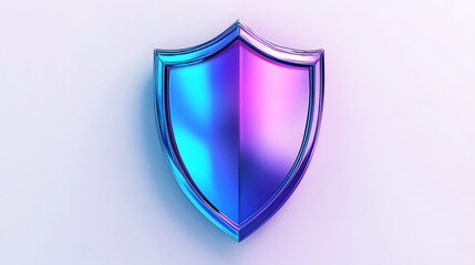 Shield depicting protection. shield 3d icon. Protection, defense and security concept symbol: blue and purple shield on isolated on white background