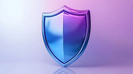 Shield depicting protection. shield 3d icon. Protection, defense and security concept symbol: blue and purple shield on isolated on white background
