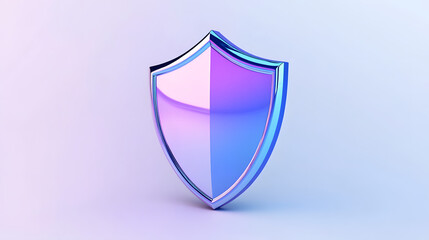 Shield depicting protection. shield 3d icon. Protection, defense and security concept symbol: blue and purple shield on isolated on white background