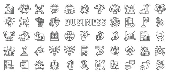 Business, icons in line design. Business, company, entrepreneurship, enterprise, startup, corporate, finance on white background vector. Business editable stroke icons