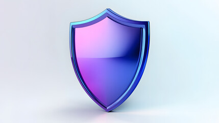 Shield depicting protection. shield 3d icon. Protection, defense and security concept symbol: blue and purple shield on isolated on white background