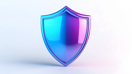 Shield depicting protection. shield 3d icon. Protection, defense and security concept symbol: blue and purple shield on isolated on white background