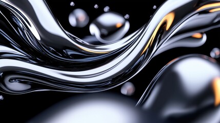 Abstract Liquid Metal Wave Background With Gold Accents