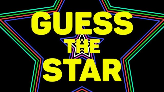 Text Animation GUESS THE STAR with zooming in and out effect and background Animation Lines of the star logo blinking at each other