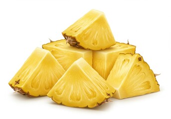 Fresh pineapple chunks isolated on White transparent background