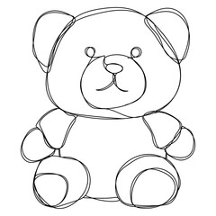Dessin en ligne continue d'un ours en peluche, line art, vecteur