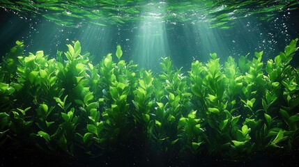 Fototapeta premium Underwater Sunlight Illuminates Lush Green Aquatic Plants