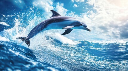 Fototapeta premium Majestic Dolphin Leap: Ocean's Grace and Power