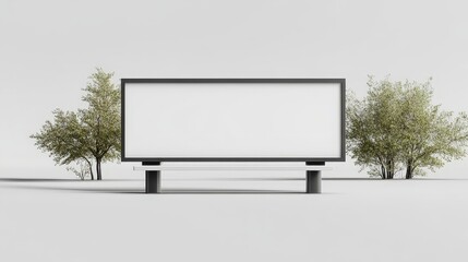 Fototapeta premium Blank Billboard Mockup on a Minimalistic Surface Surrounded by Trees Ideal for Advertising and Marketing Promotions