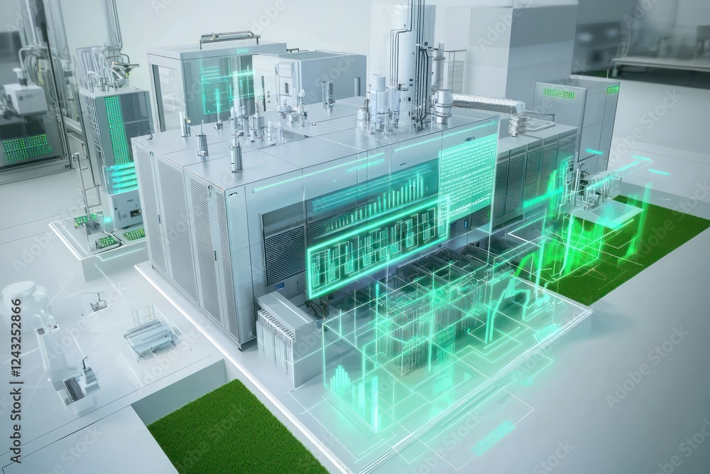 Poster holographic visualizations in a data center focus on optimizing cloud energy usage.