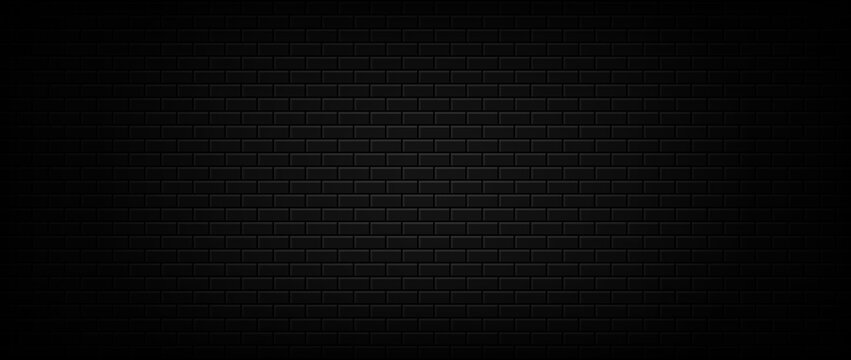 Black brick wall pattern for urban interior design or exterior facade, dark abstract blank background for nightlife posters, banners and flyers. Vector flat illustration