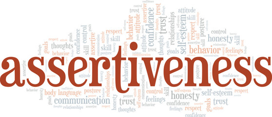 Assertiveness word cloud conceptual design isolated on white background.