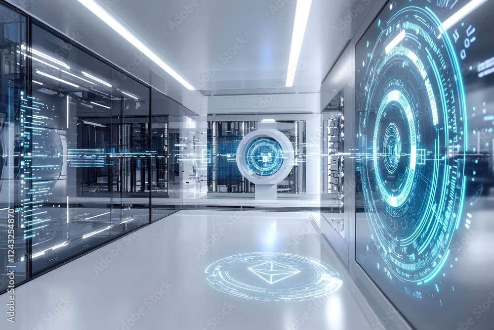 Poster ambient tech lounge where interfaces adjust based on live biometric data analysis.