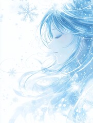 Serene Anime Girl Winter Snowflakes Gentle Breeze