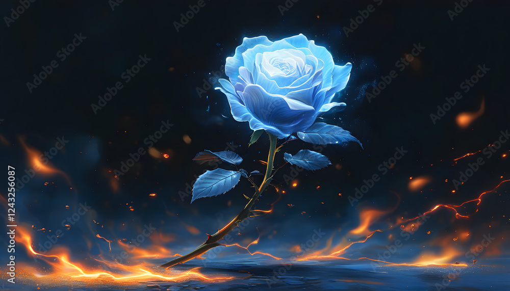 Poster Blue Rose in Flames