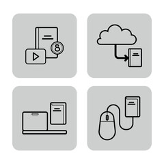 Collection of various icons with digital learning. Symbols for online courses, cloud storage, devices, and connectivity crucial for modern education