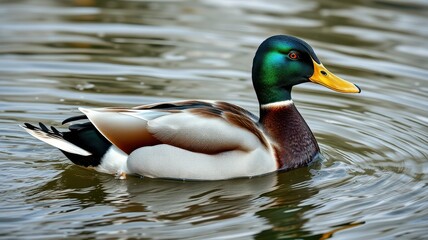 Obraz premium Mallard duck swimming gracefully in a tranquil pond during a sunny afternoon