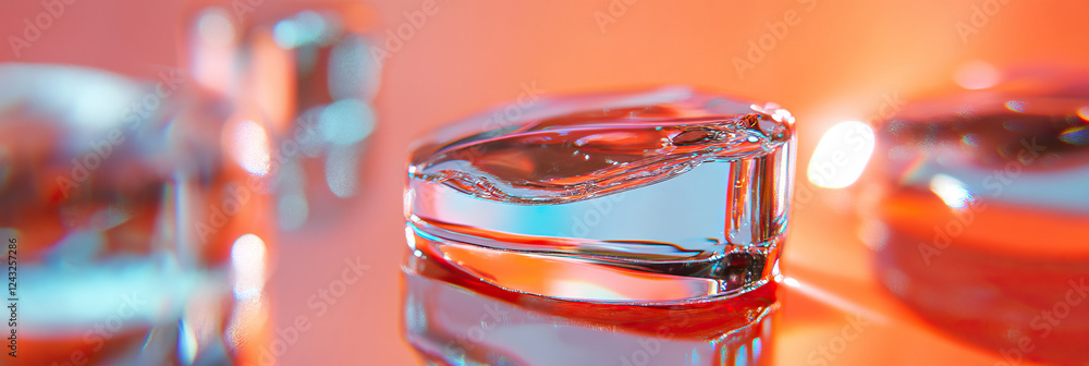 Poster refraction of light in glass objects on reflective surface