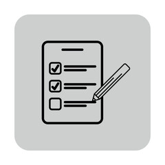 Simple line icon of checklist, with boxes for marking completion and pencil. Ideal for educational contexts and productivity tracking