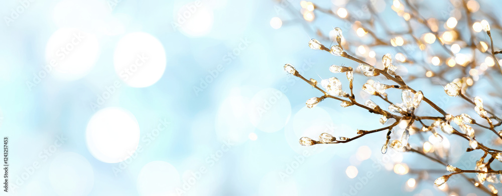 Aufkleber blurred bokeh with muted tones. delicate branches adorned with sparkling lights create tranquil atmo